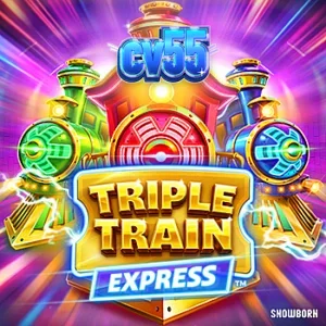 หน้าจอเกมสล็อต Triple Train Express พร้อมธีมรถไฟไซเบอร์พังก์